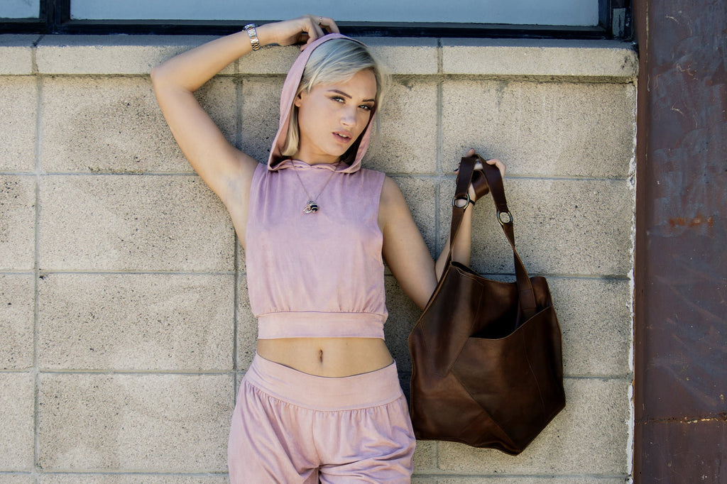Women's Kiko Cross Over Genuine Leather Geometric Tote Bag — Brown