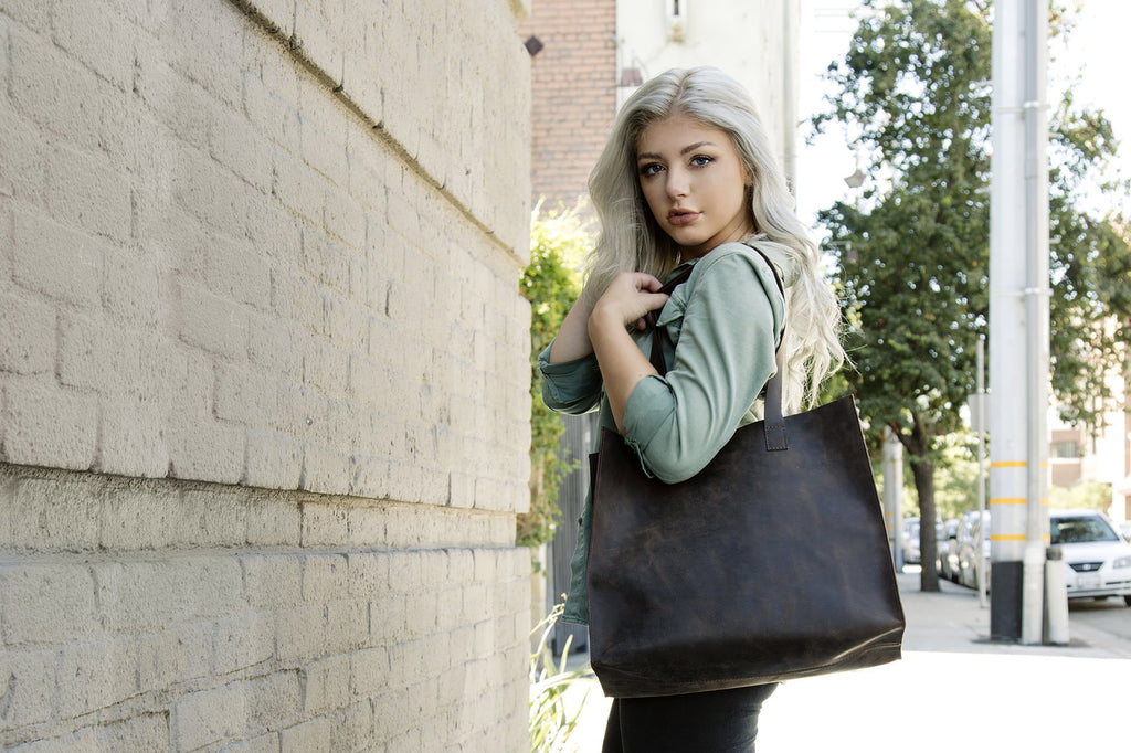 Women's Kiko Raw Edge Top Grain Leather Tote Bag — Brown