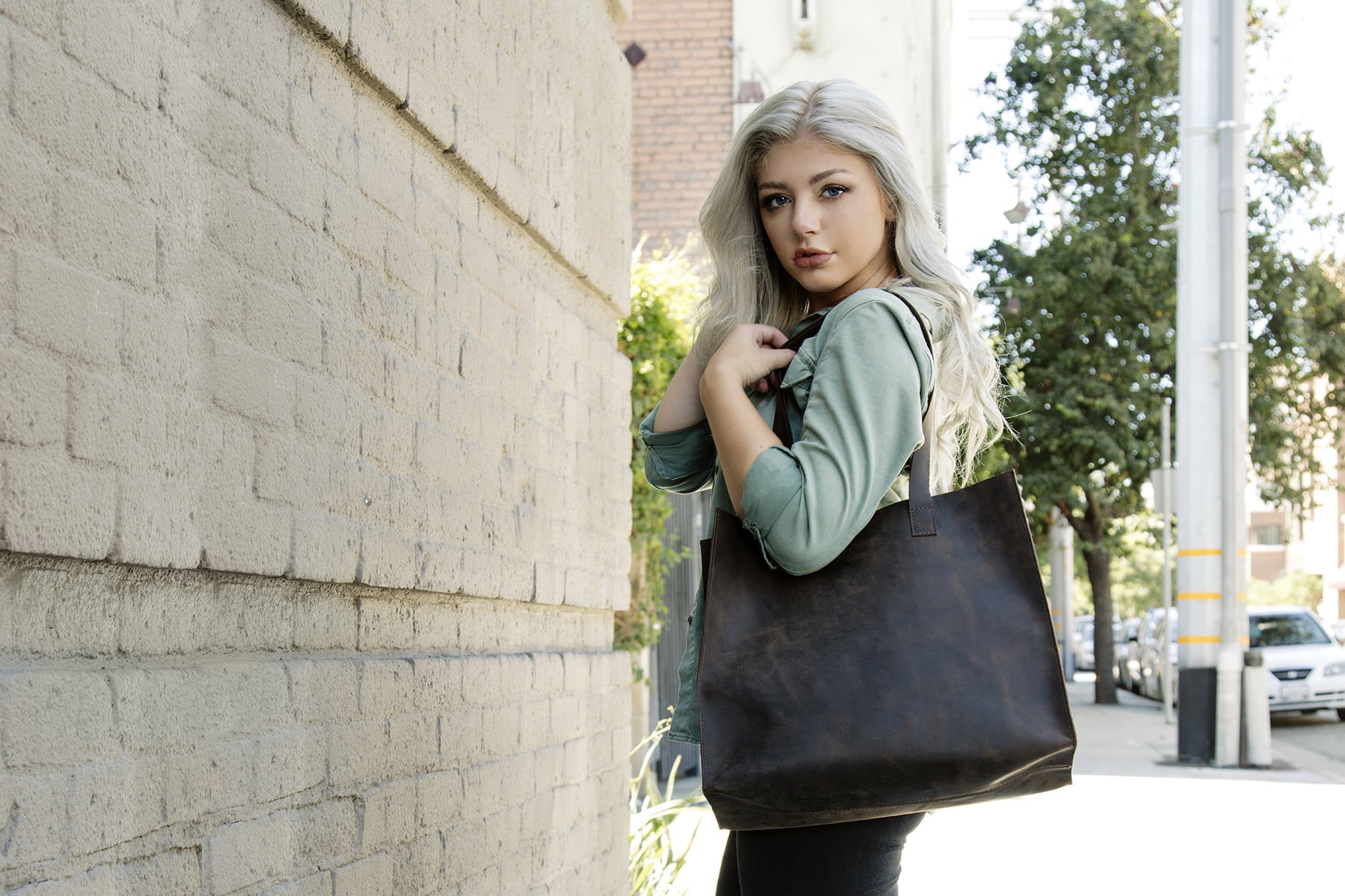 Women's Kiko Raw Edge Top Grain Leather Tote Bag — Brown