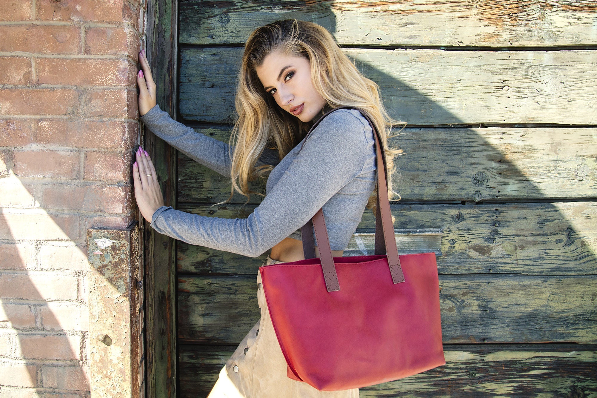 Women's Kiko Perfect Genuine Leather Tote Bag — Red