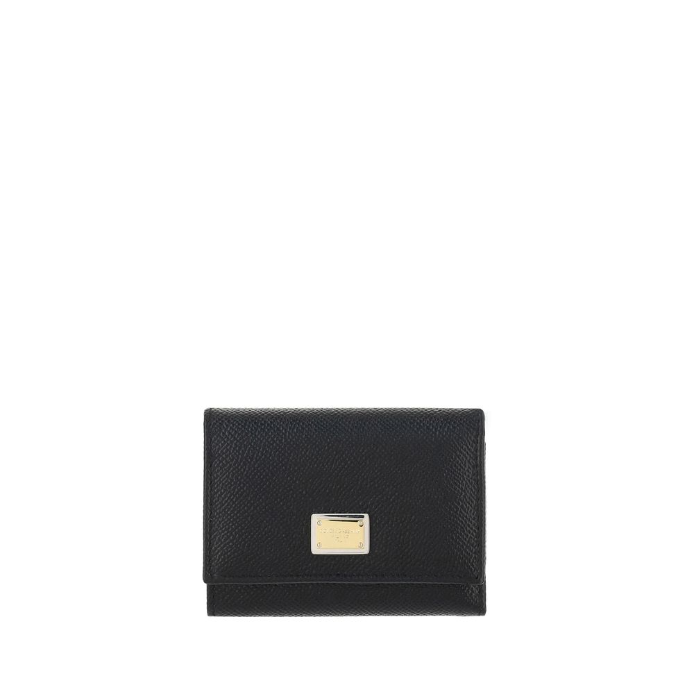 Dolce & Gabbana Women's Black Calfskin Leather Snap Wallet Engraved Logo