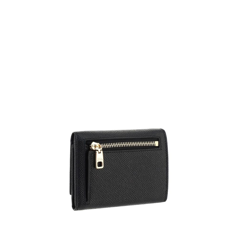 Dolce & Gabbana Women's Black Calfskin Leather Snap Wallet Engraved Logo
