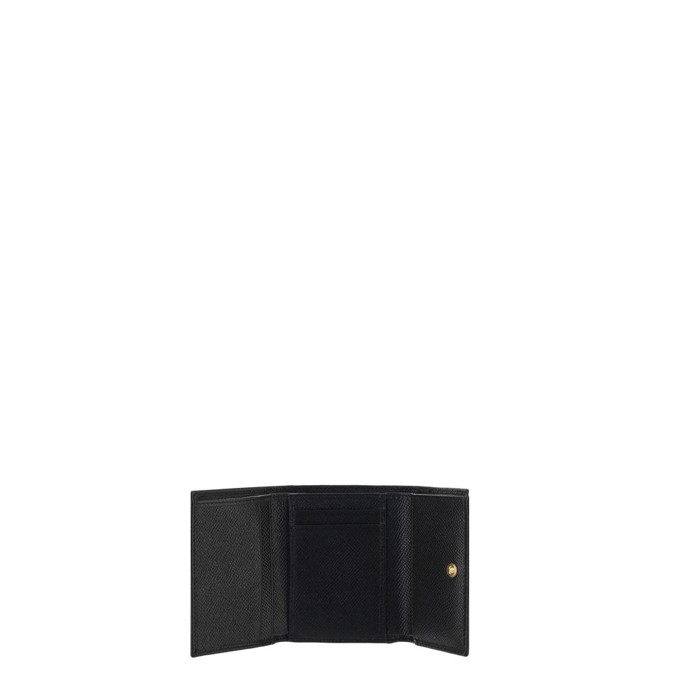 Dolce & Gabbana Women's Black Calfskin Leather Snap Wallet Engraved Logo