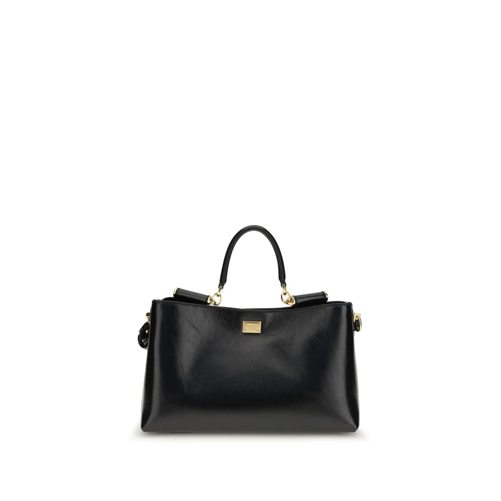 Dolce & Gabbana Women's Vittoria Medium Black Calfskin Leather Shoulder Bag Vintage Brass