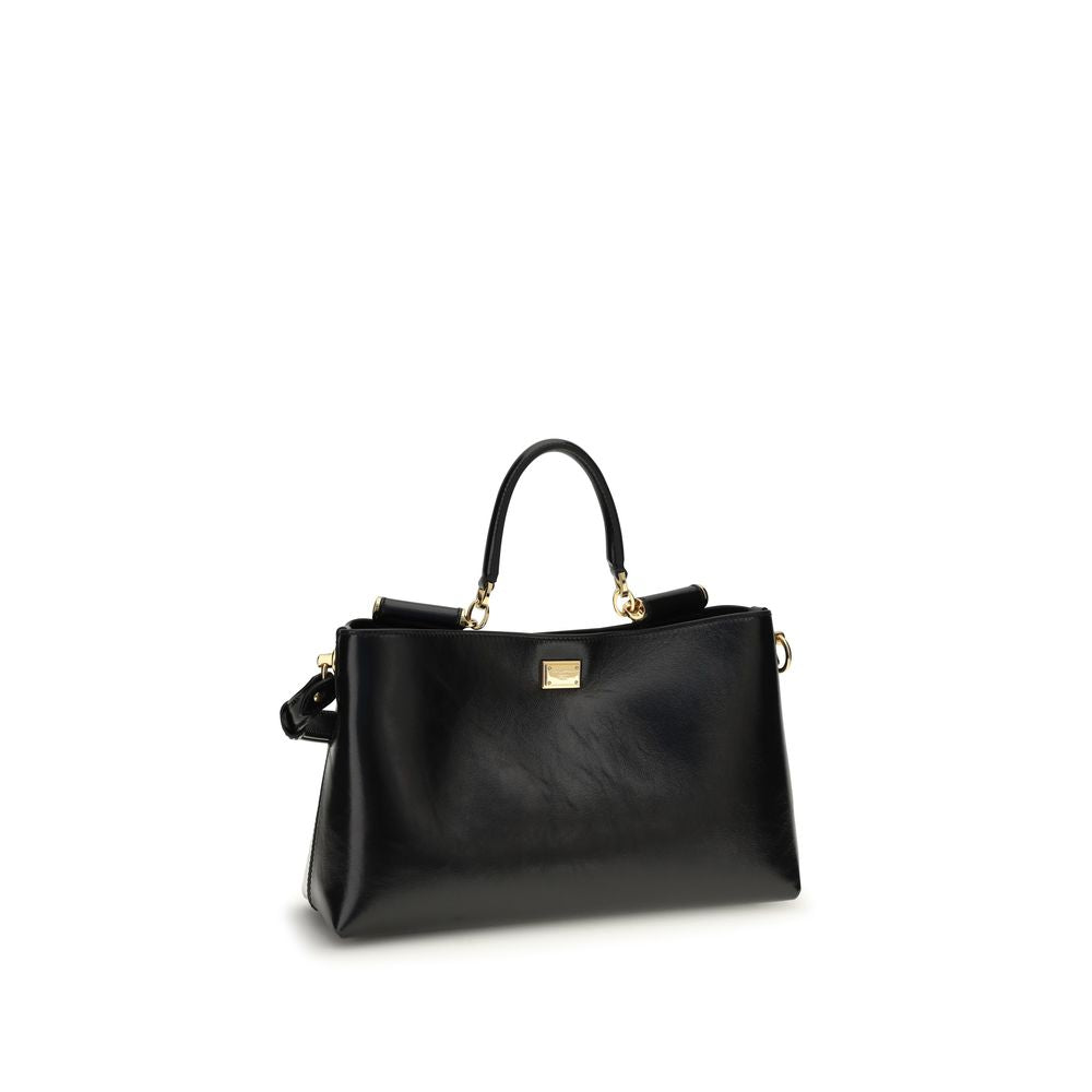 Dolce & Gabbana Women's Vittoria Medium Black Calfskin Leather Shoulder Bag Vintage Brass