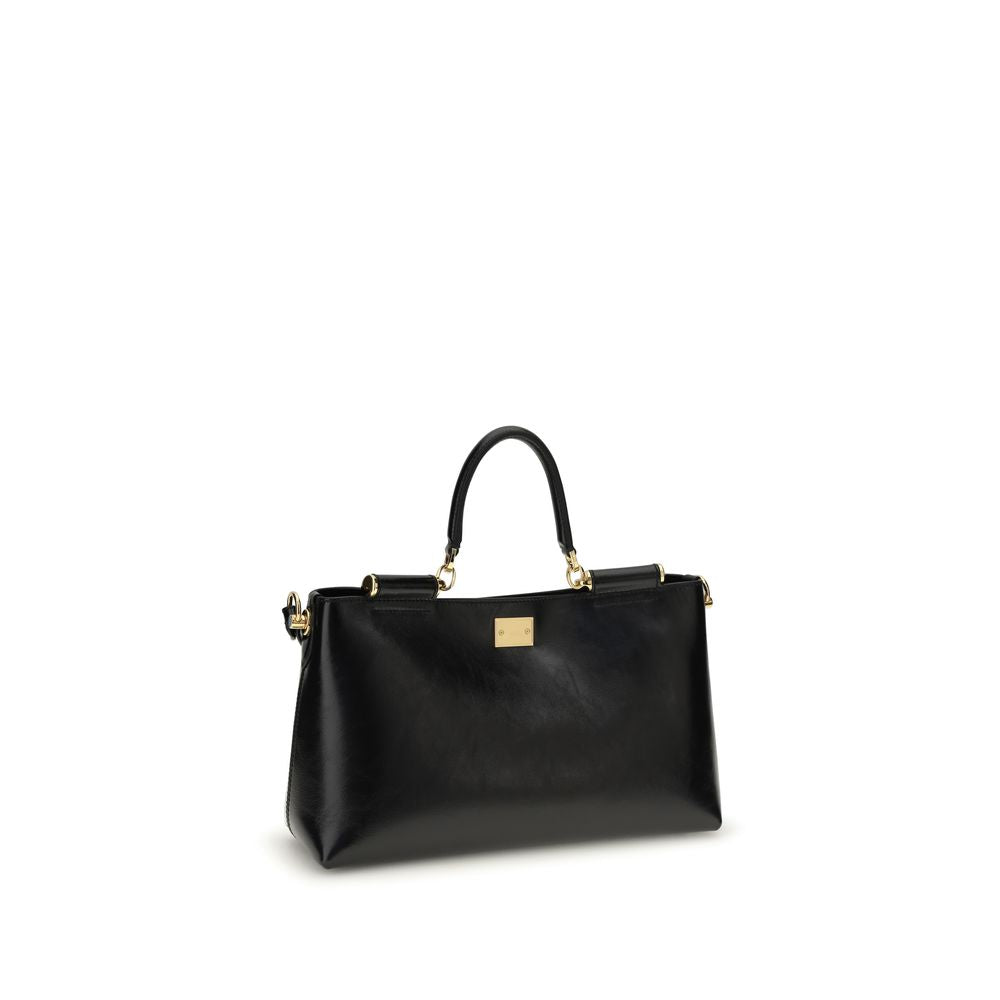 Dolce & Gabbana Women's Vittoria Medium Black Calfskin Leather Shoulder Bag Vintage Brass