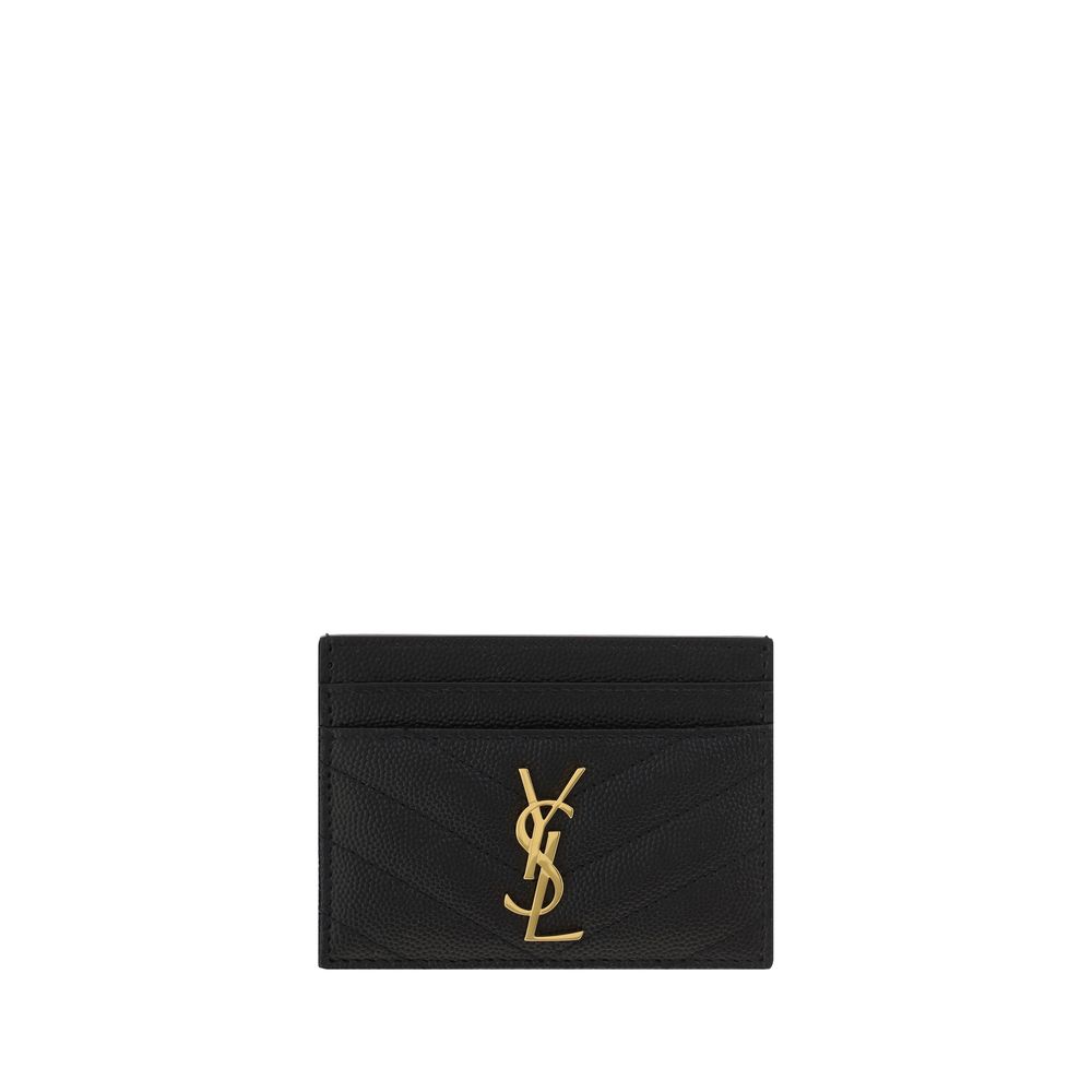 Saint Laurent Black Matelassé Leather YSL Cardholder