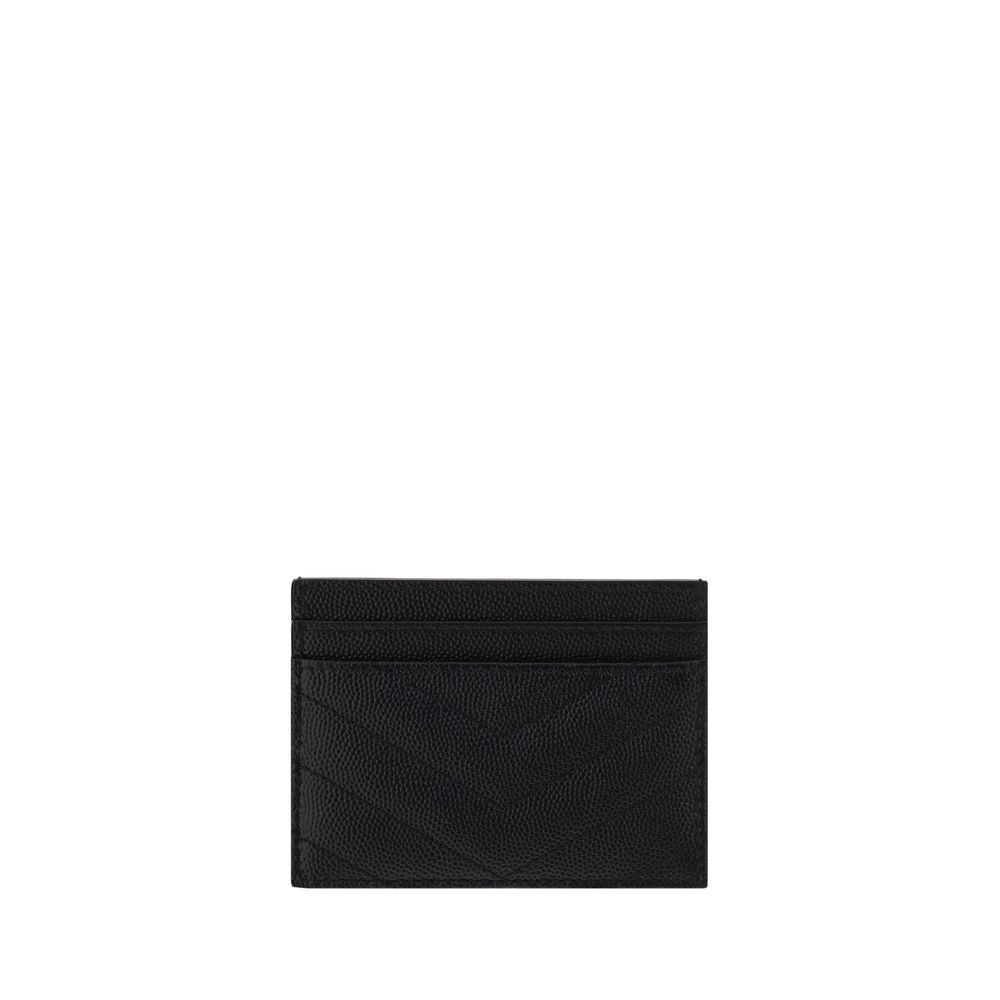 Saint Laurent Black Matelassé Leather YSL Cardholder