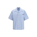 Dolce & Gabbana Men's Blue Striped Cotton Hawaii Shirt