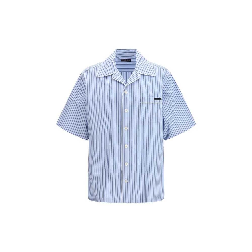 Dolce & Gabbana Men's Blue Striped Cotton Hawaii Shirt