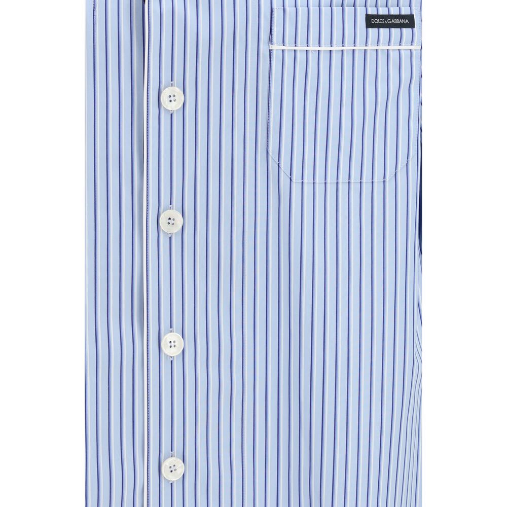 Dolce & Gabbana Men's Blue Striped Cotton Hawaii Shirt