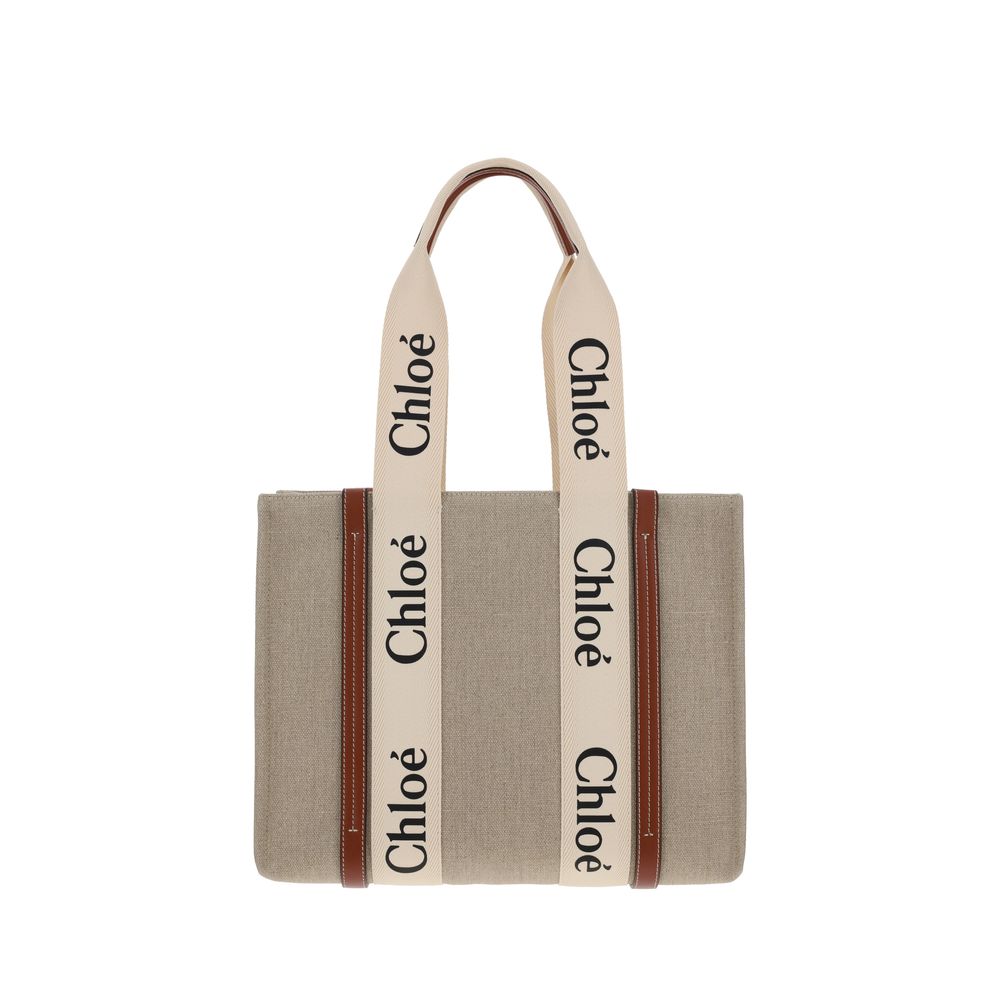 Chloé Women's Woody Beige Linen Shoulder Bag