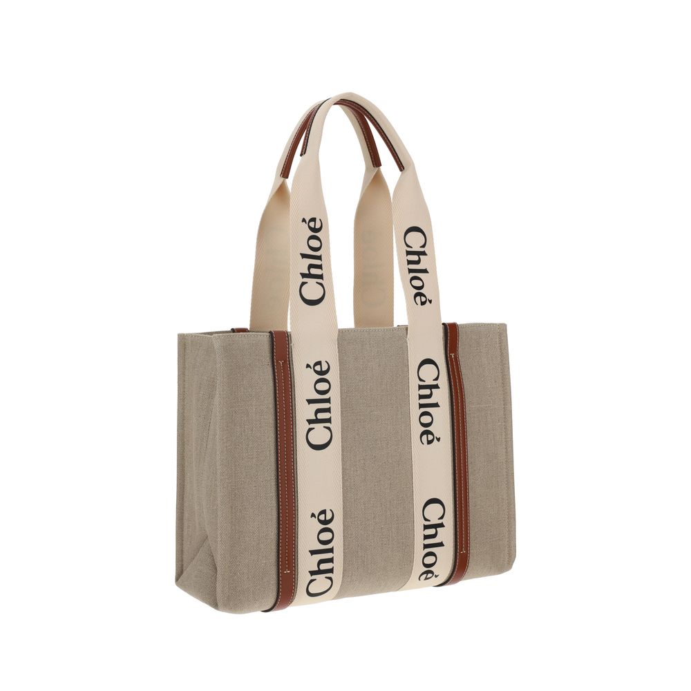 Chloé Women's Woody Beige Linen Shoulder Bag