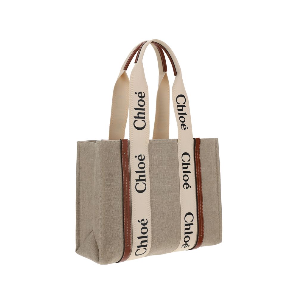 Chloé Women's Woody Beige Linen Shoulder Bag