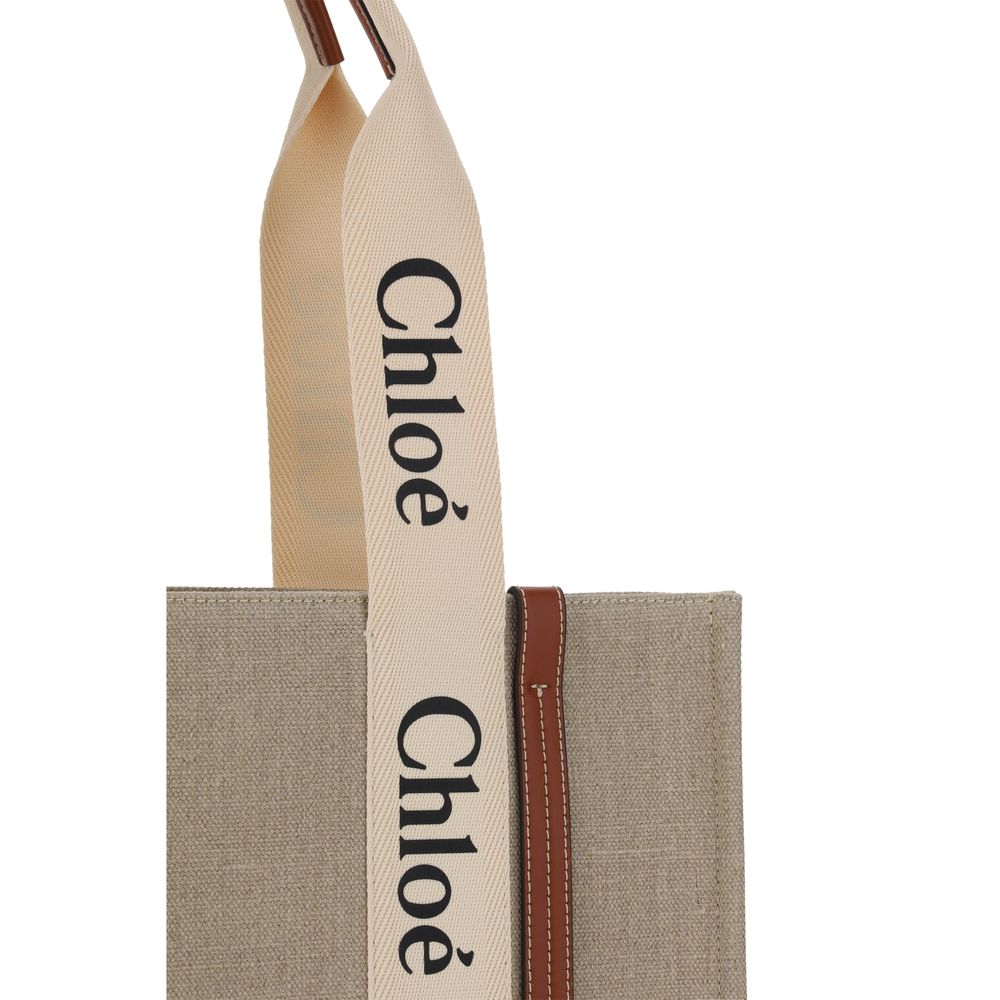 Chloé Women's Woody Beige Linen Shoulder Bag