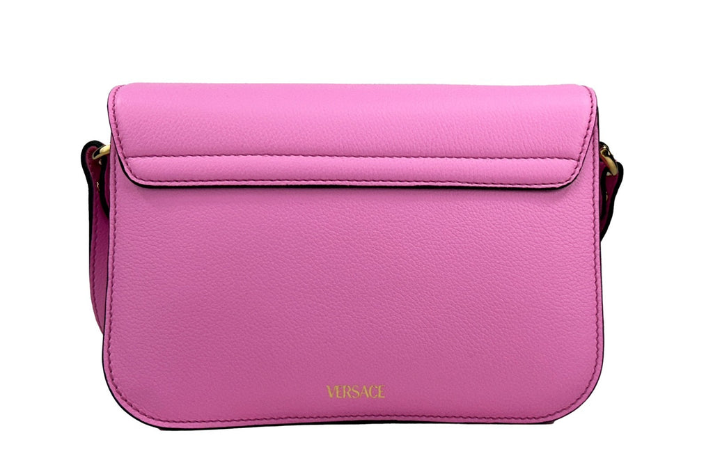 Versace Women's Pink Pebbled Leather La Medusa Crossbody Bag Gold Hardware