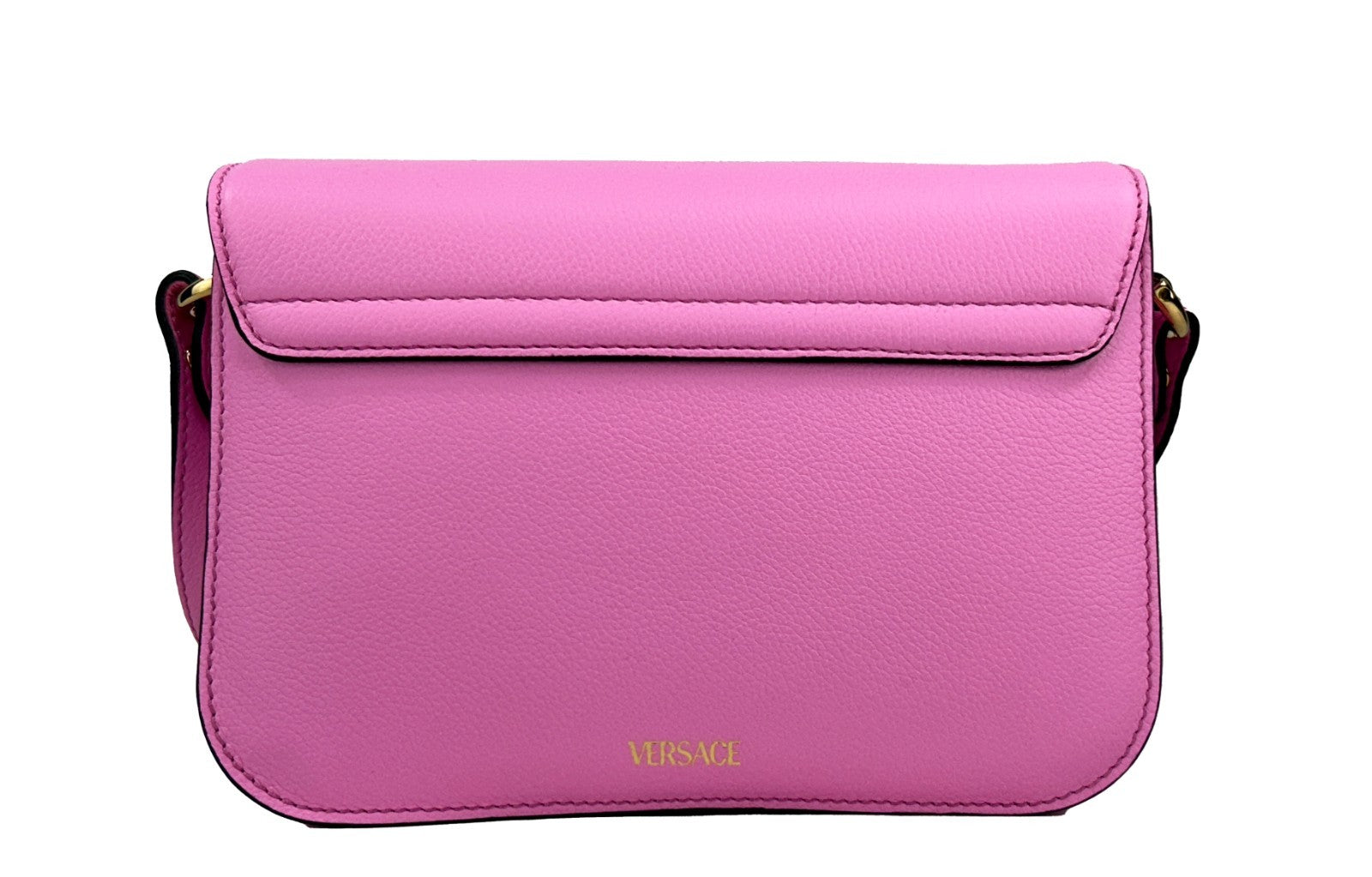 Versace Women's Pink Pebbled Leather La Medusa Crossbody Bag Gold Hardware