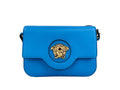 Versace Women's Blue Pebbled Leather La Medusa Crossbody Bag Gold Hardware