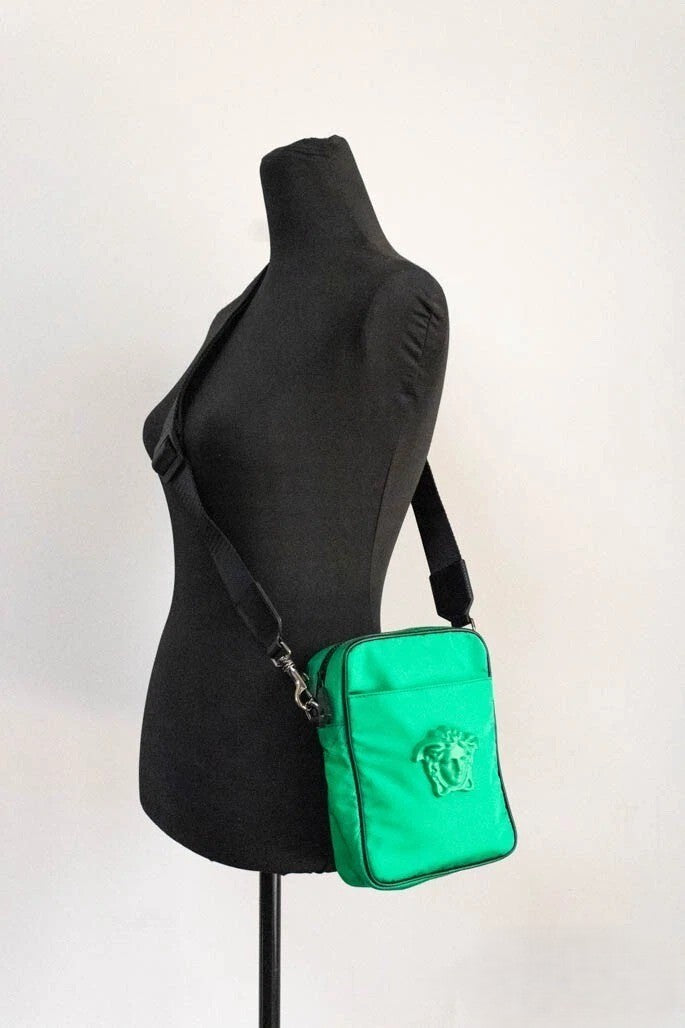 Versace Women's Bright Green Nylon Medusa Small Crossbody Messenger Bag