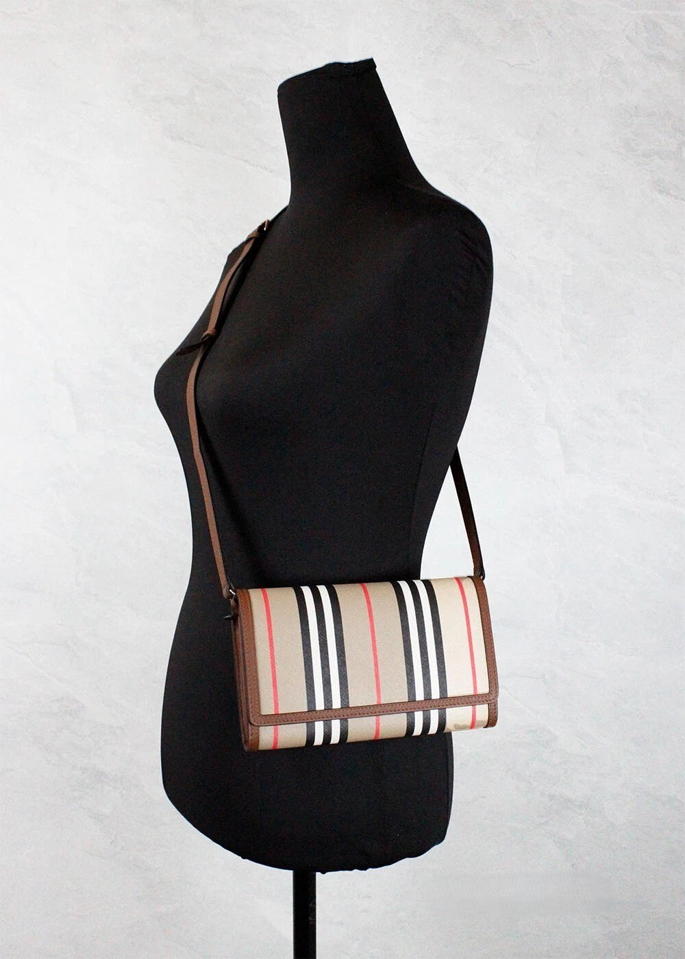 Burberry Women's Archive Tan E-Canvas Hannah Icon Stripe Wallet Crossbody Bag