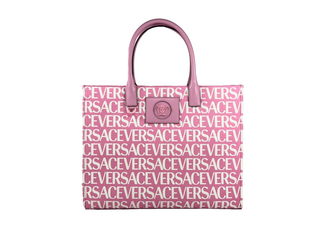 Versace Women's Baby Pink Canvas Medusa Logo Large Tote Bag Leather Handles