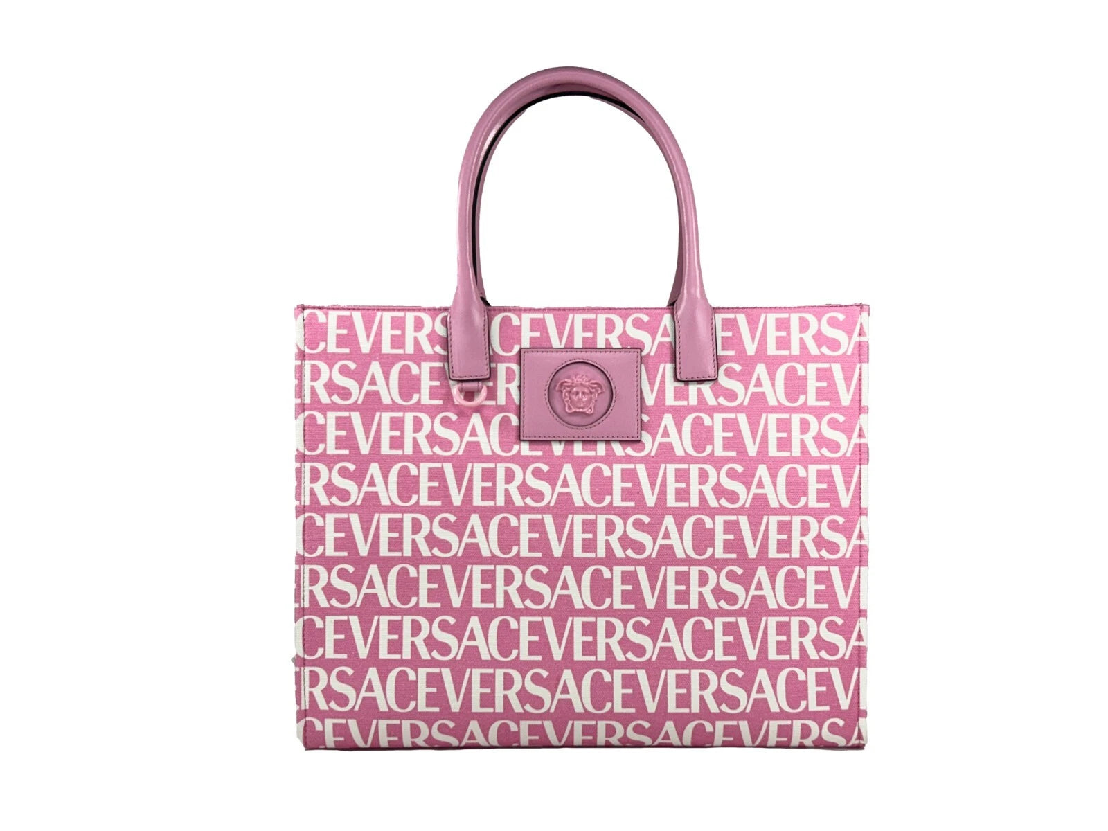 Versace Women's Baby Pink Canvas Medusa Logo Large Tote Bag Leather Handles