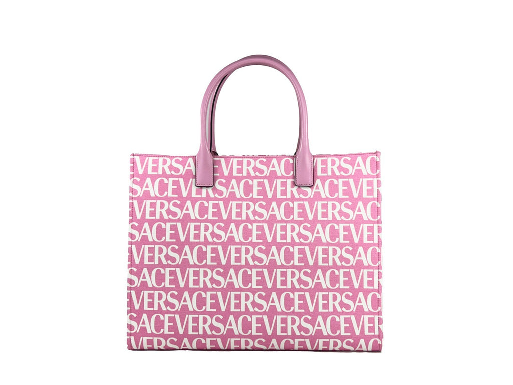 Versace Women's Baby Pink Canvas Medusa Logo Large Tote Bag Leather Handles