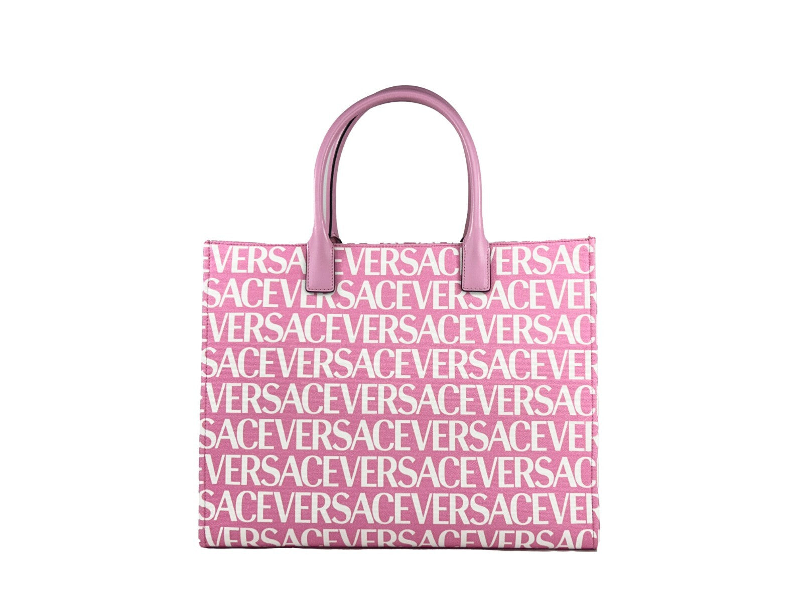 Versace Women's Baby Pink Canvas Medusa Logo Large Tote Bag Leather Handles