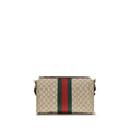 Gucci Men's Beige GG Canvas Web Stripe Medium Shoulder Bag Gold Logo