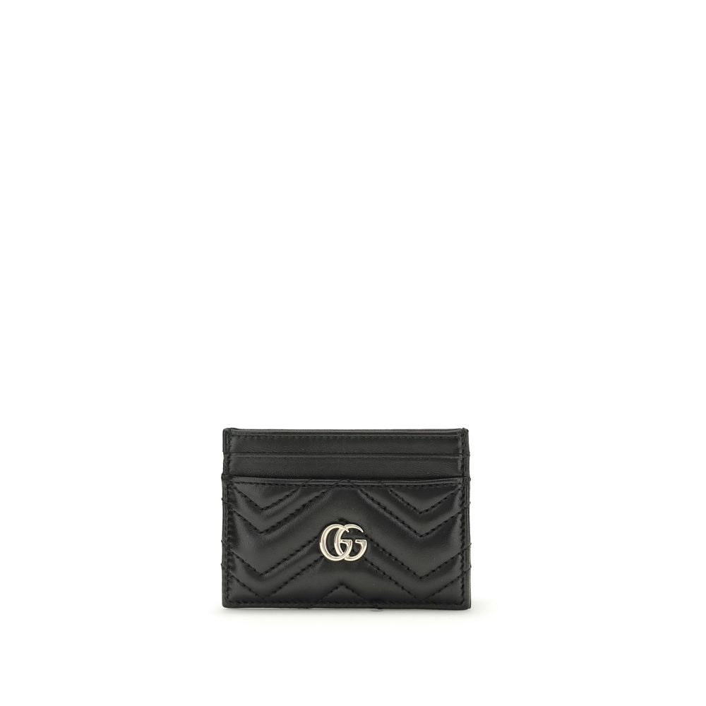 Gucci Women's Black Chevron Matelassé Lambskin GG Marmont Cardholder Wallet