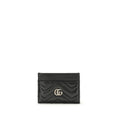 Gucci Women's Black Chevron Matelassé Lambskin GG Marmont Cardholder Wallet