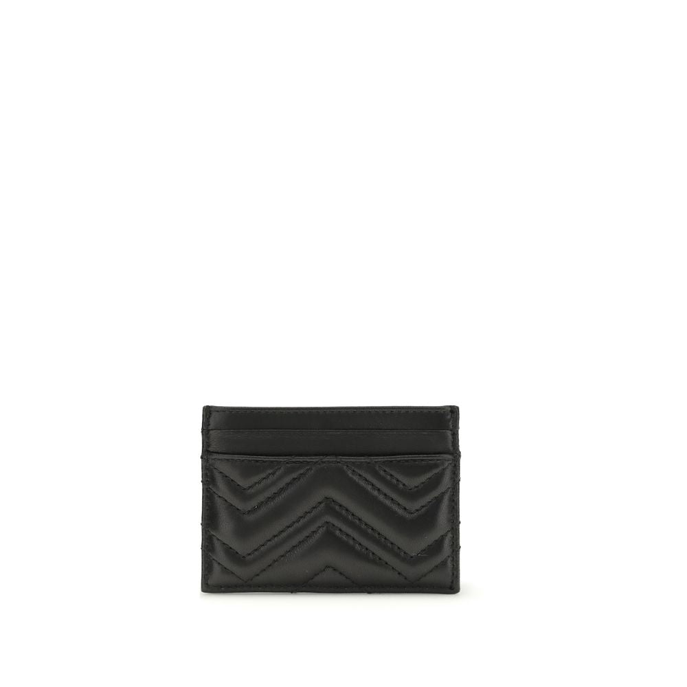 Gucci Women's Black Chevron Matelassé Lambskin GG Marmont Cardholder Wallet