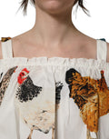 Dolce & Gabbana Women's White Rooster Print Poplin Off-The-Shoulder Ruffle Top