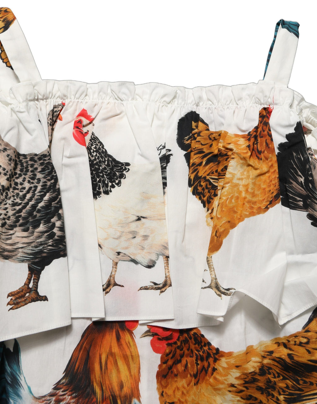Dolce & Gabbana Women's White Rooster Print Poplin Off-The-Shoulder Ruffle Top