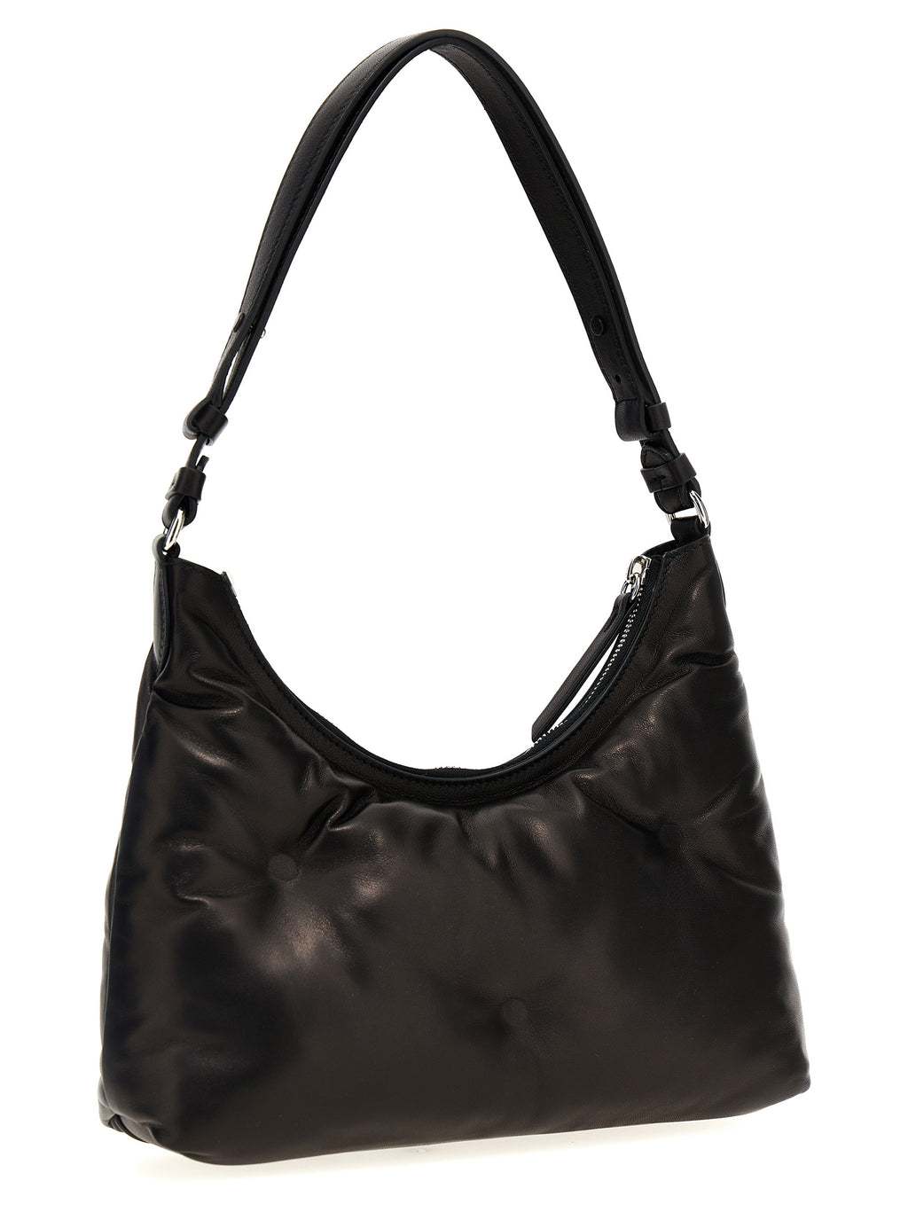 Maison Margiela Women's Glam Slam Hobo Small Black Quilted Lamb Leather Shoulder Bag