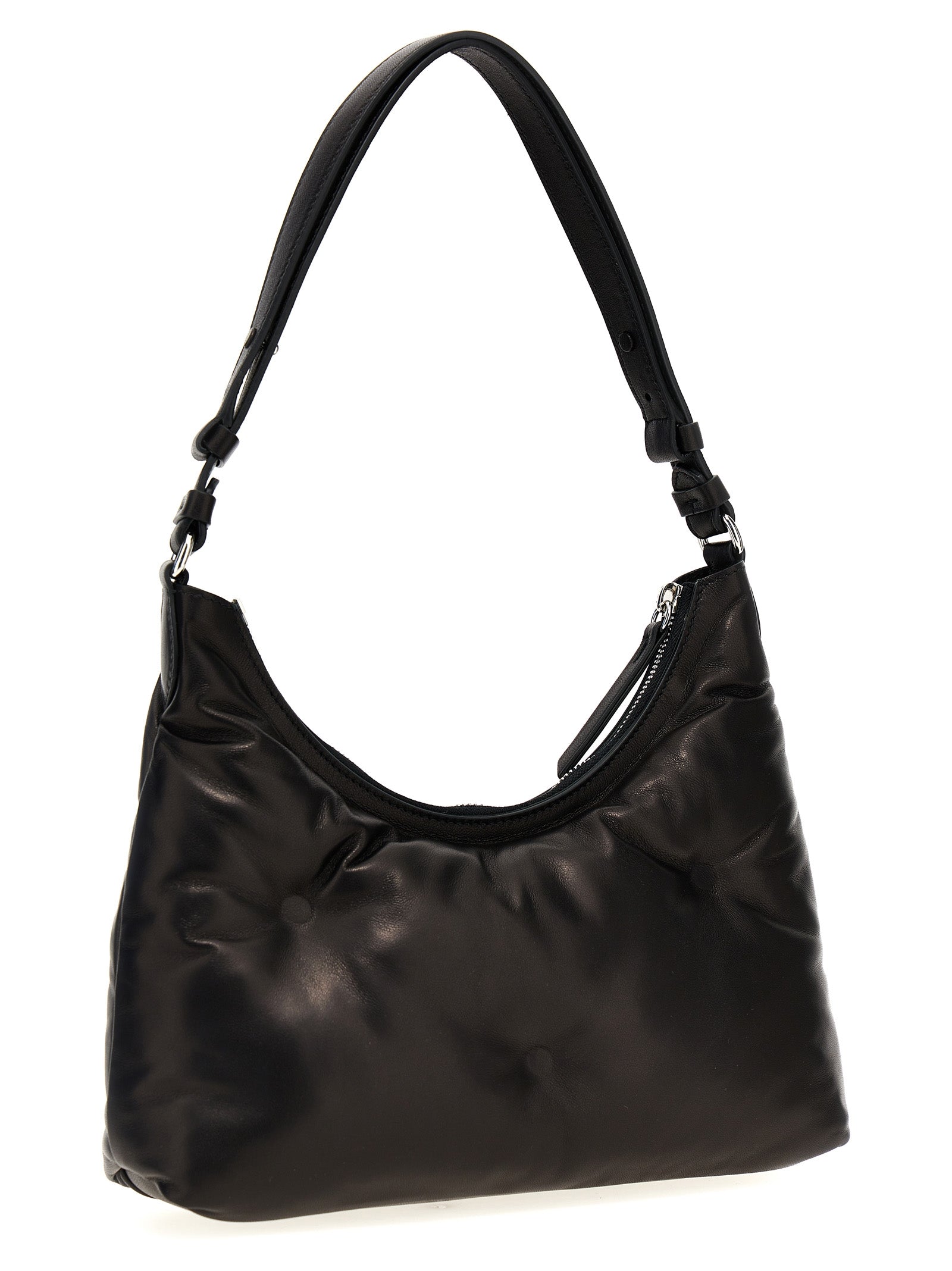 Maison Margiela Women's Glam Slam Hobo Small Black Quilted Lamb Leather Shoulder Bag