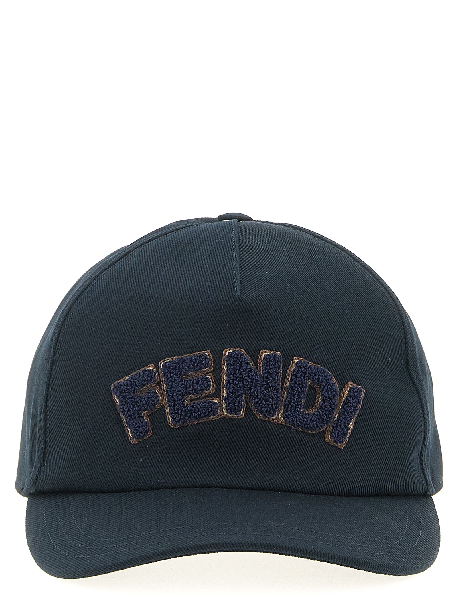 Fendi Men's Blue Cotton Canvas FF Terry Patch Baseball Cap