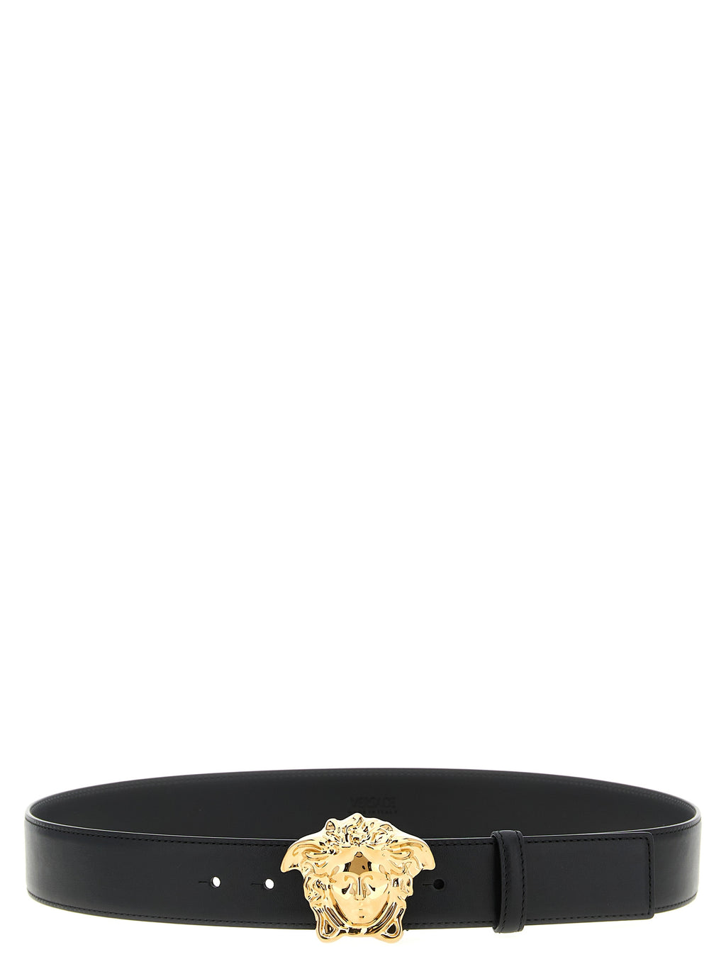 Versace Men's Black Calfskin Leather Belt Gold Medusa Buckle