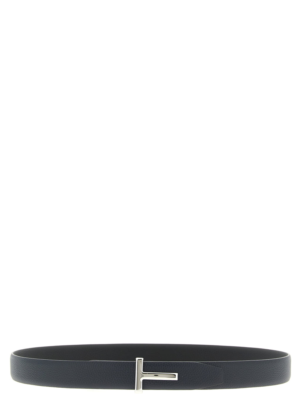 Tom Ford Men's Black Dark Blue Reversible Hammered Calfskin Belt Silver Logo Buckle