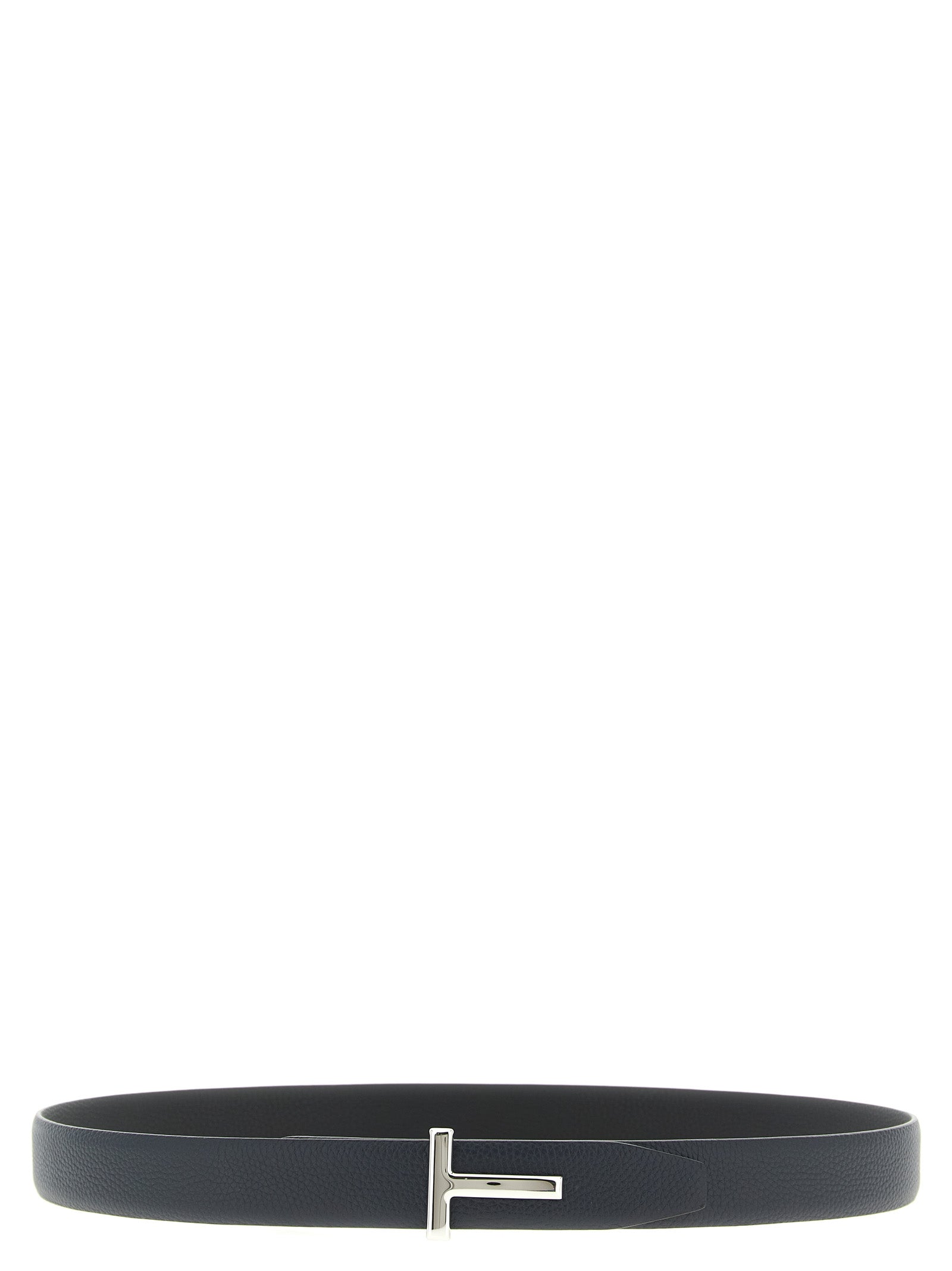 Tom Ford Men's Black Dark Blue Reversible Hammered Calfskin Belt Silver Logo Buckle