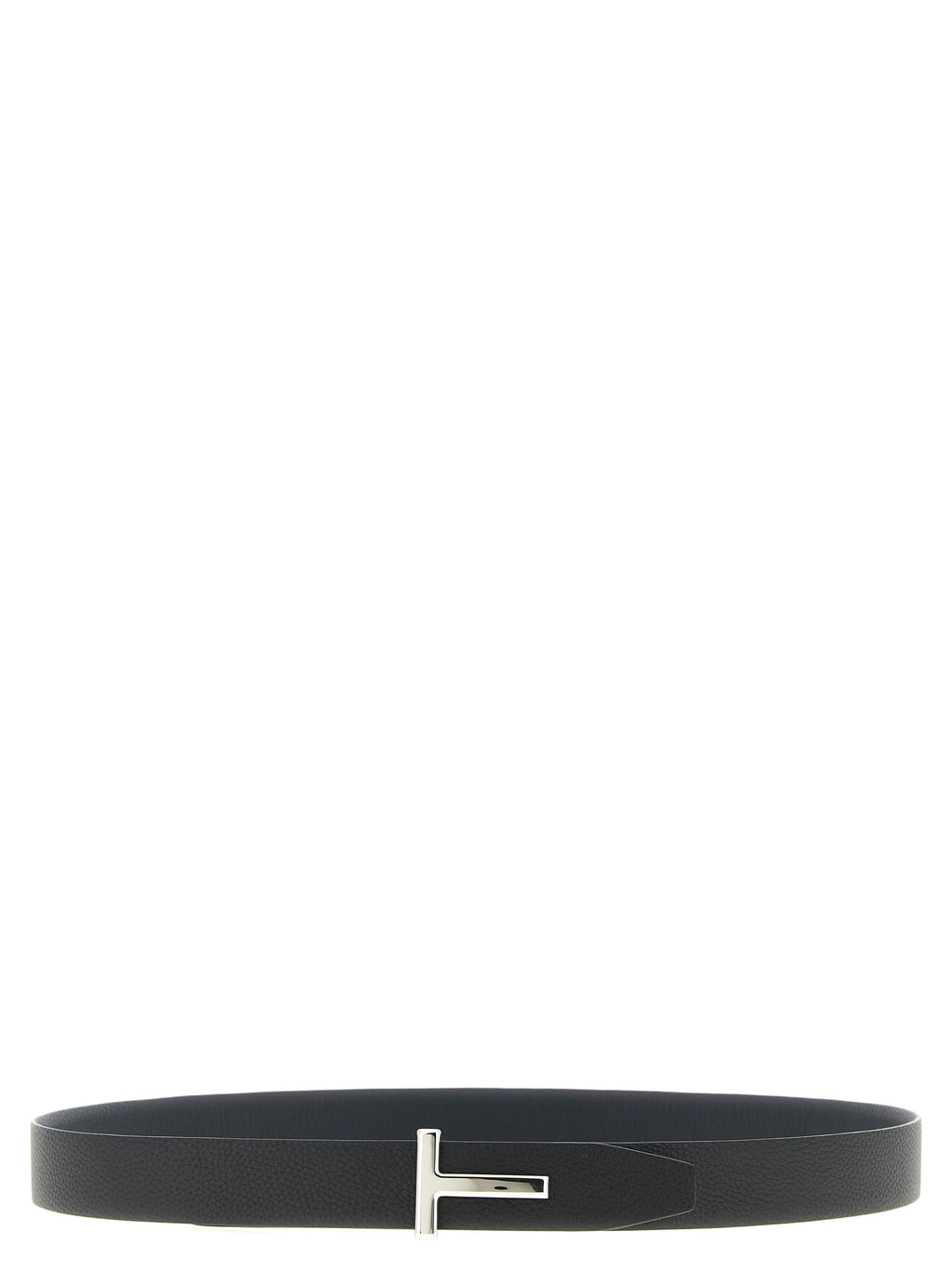 Tom Ford Men's Black Dark Blue Reversible Hammered Calfskin Belt Silver Logo Buckle