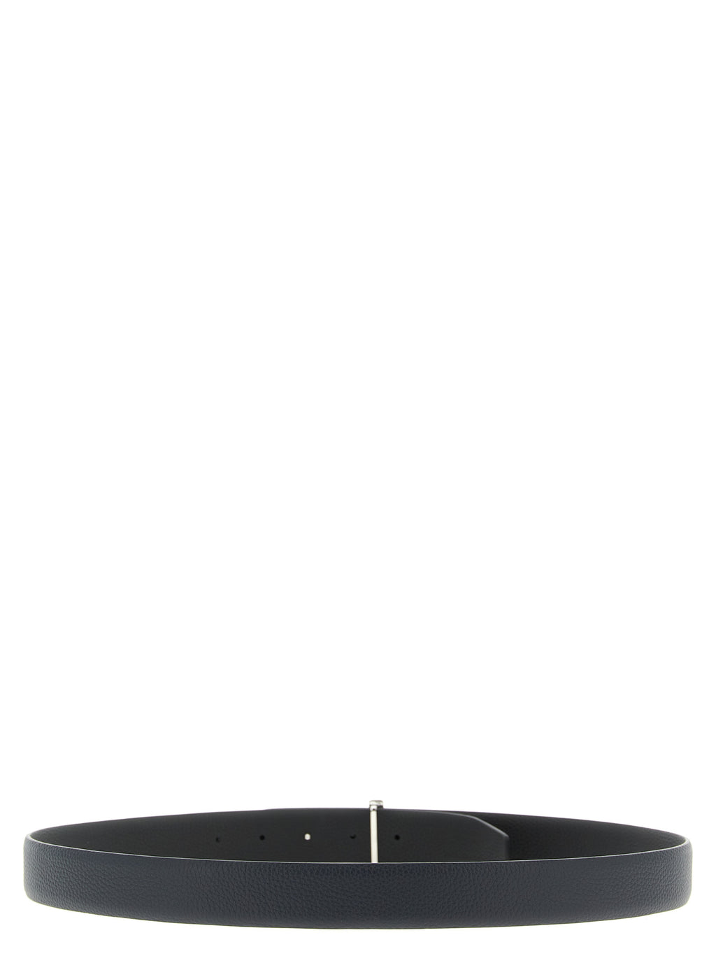 Tom Ford Men's Black Dark Blue Reversible Hammered Calfskin Belt Silver Logo Buckle