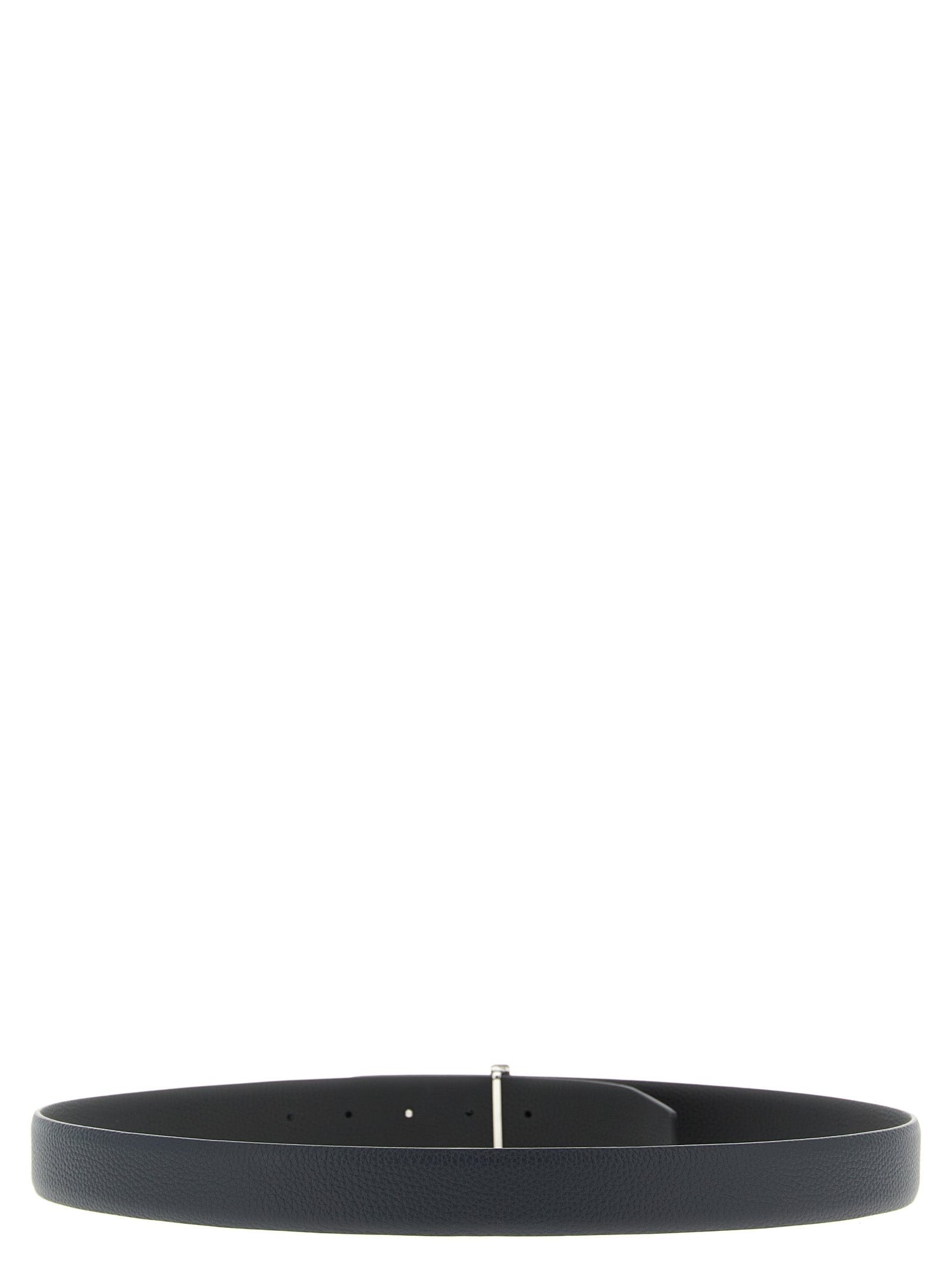 Tom Ford Men's Black Dark Blue Reversible Hammered Calfskin Belt Silver Logo Buckle