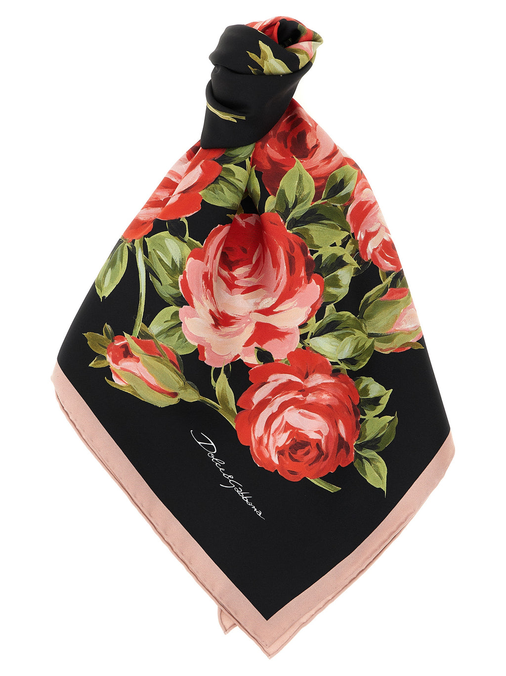 Dolce & Gabbana Women's Bouquet Rose Black Silk Twill Foulard