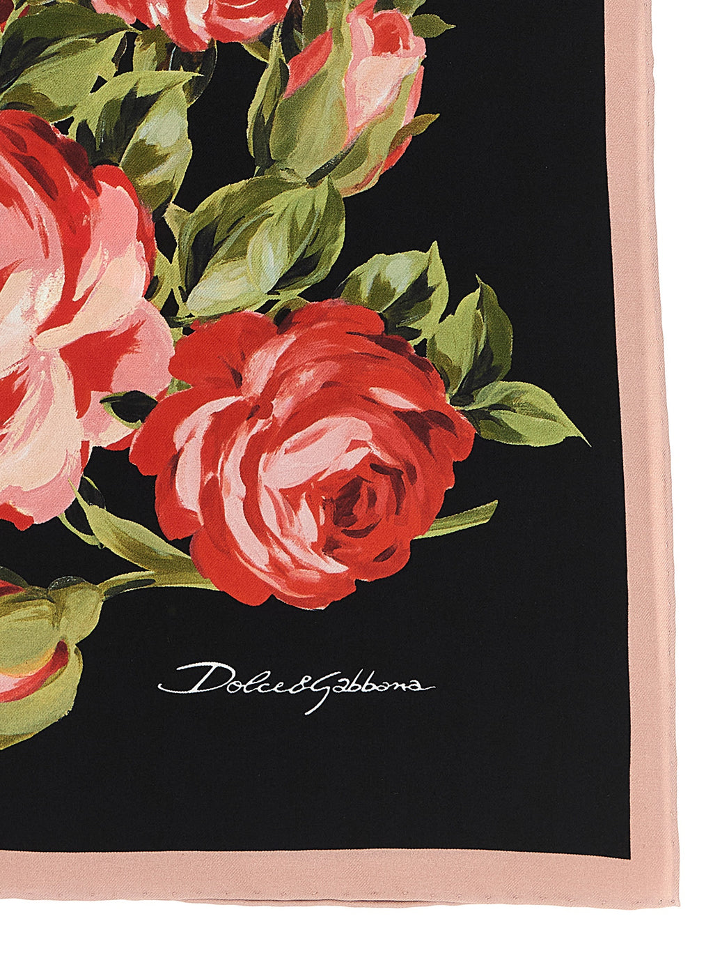 Dolce & Gabbana Women's Bouquet Rose Black Silk Twill Foulard