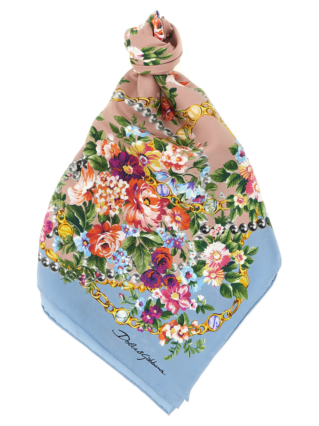 Dolce & Gabbana Women's Mazzolini di Fiori Light Blue Silk Twill Scarf