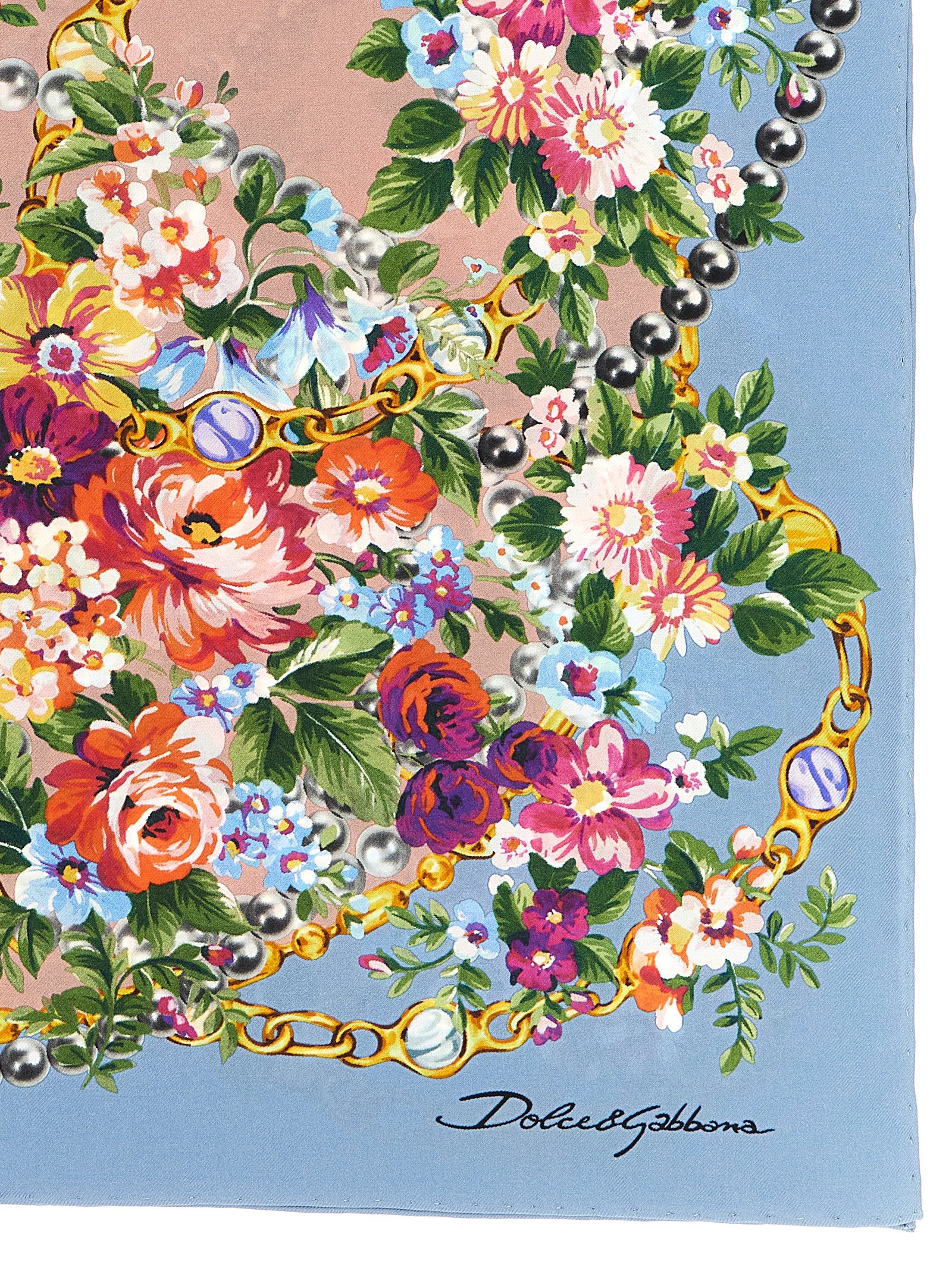 Dolce & Gabbana Women's Mazzolini di Fiori Light Blue Silk Twill Scarf