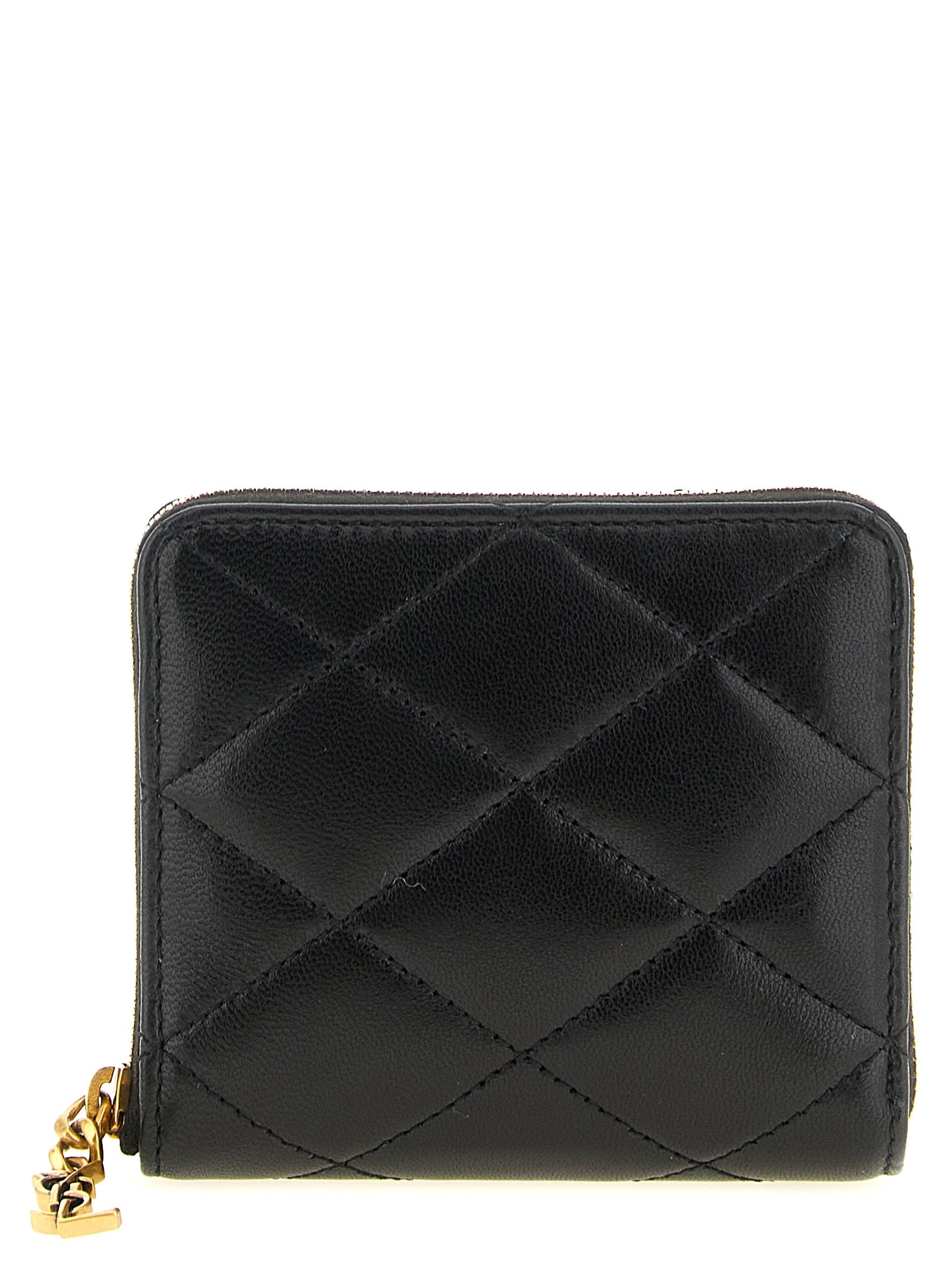Saint Laurent Women's Black Lamb Leather Pegaso Quilted Cardholder Cassandre Logo