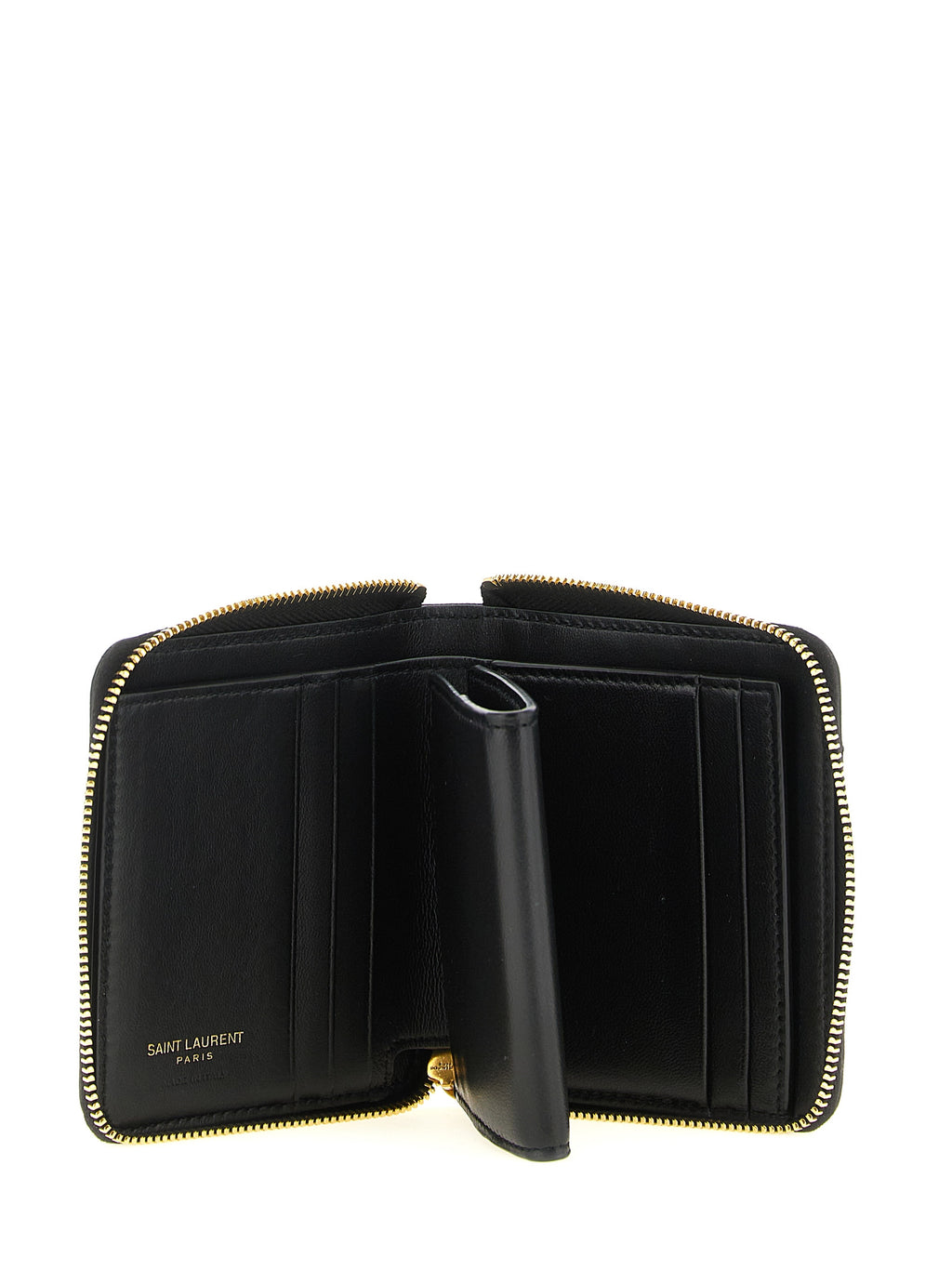Saint Laurent Women's Black Lamb Leather Pegaso Quilted Cardholder Cassandre Logo