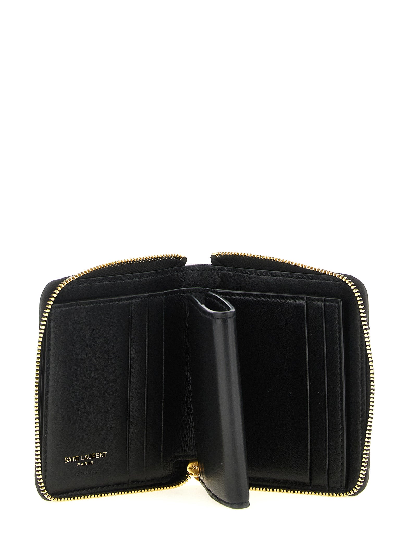 Saint Laurent Women's Black Lamb Leather Pegaso Quilted Cardholder Cassandre Logo